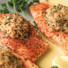 Seafood stuffed salmon