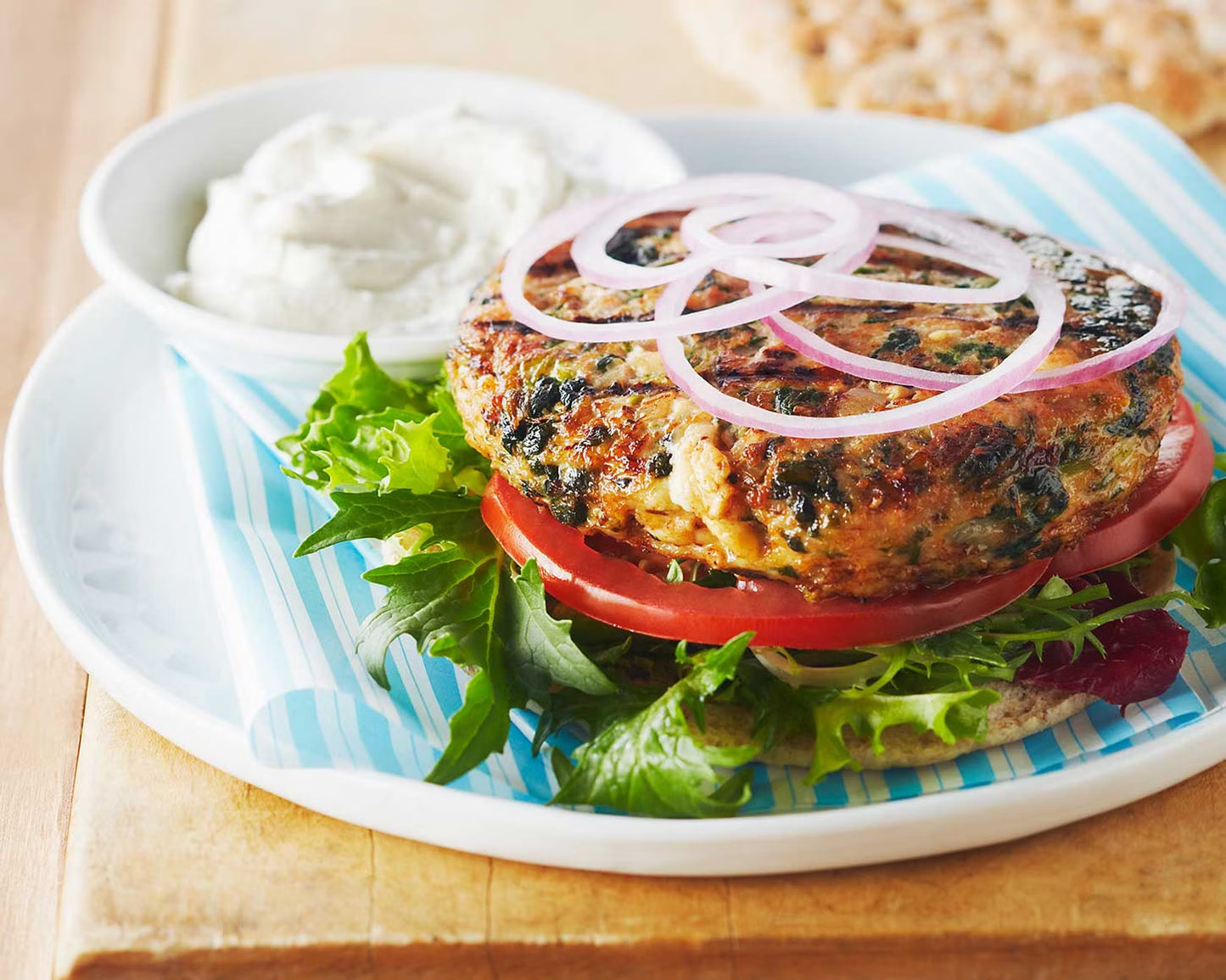 Spinach, mushroom, feta chicken burger