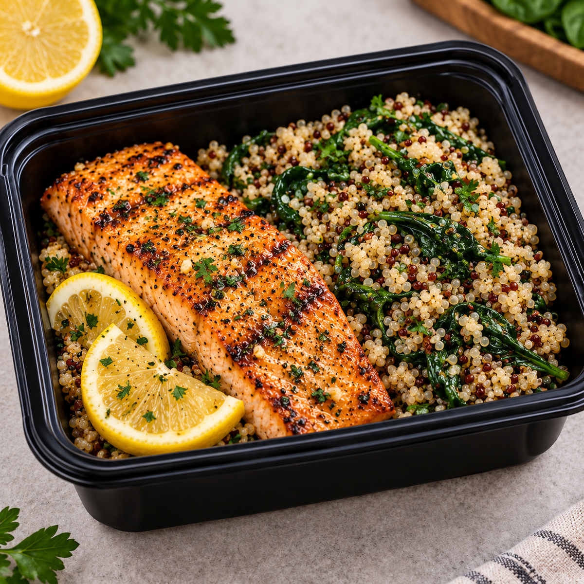 Grilled Salmon with Spinach Quinoa