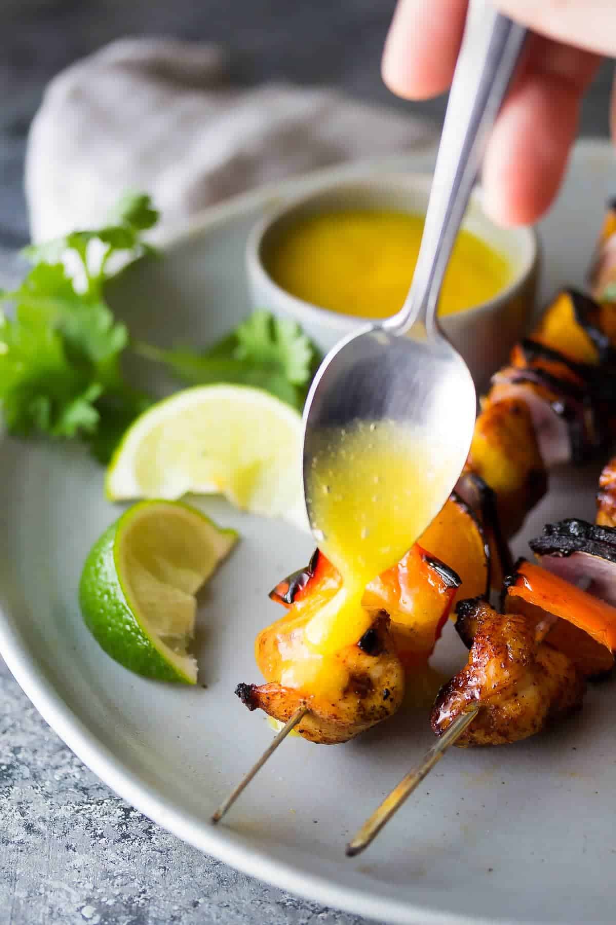 Chili Lime Chicken Skewers with Vegetable Rice and Broccoli