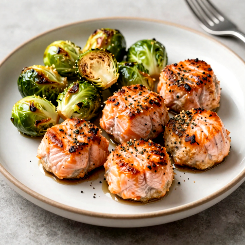 Salmon Bites with Parmesan Brussels Sprouts