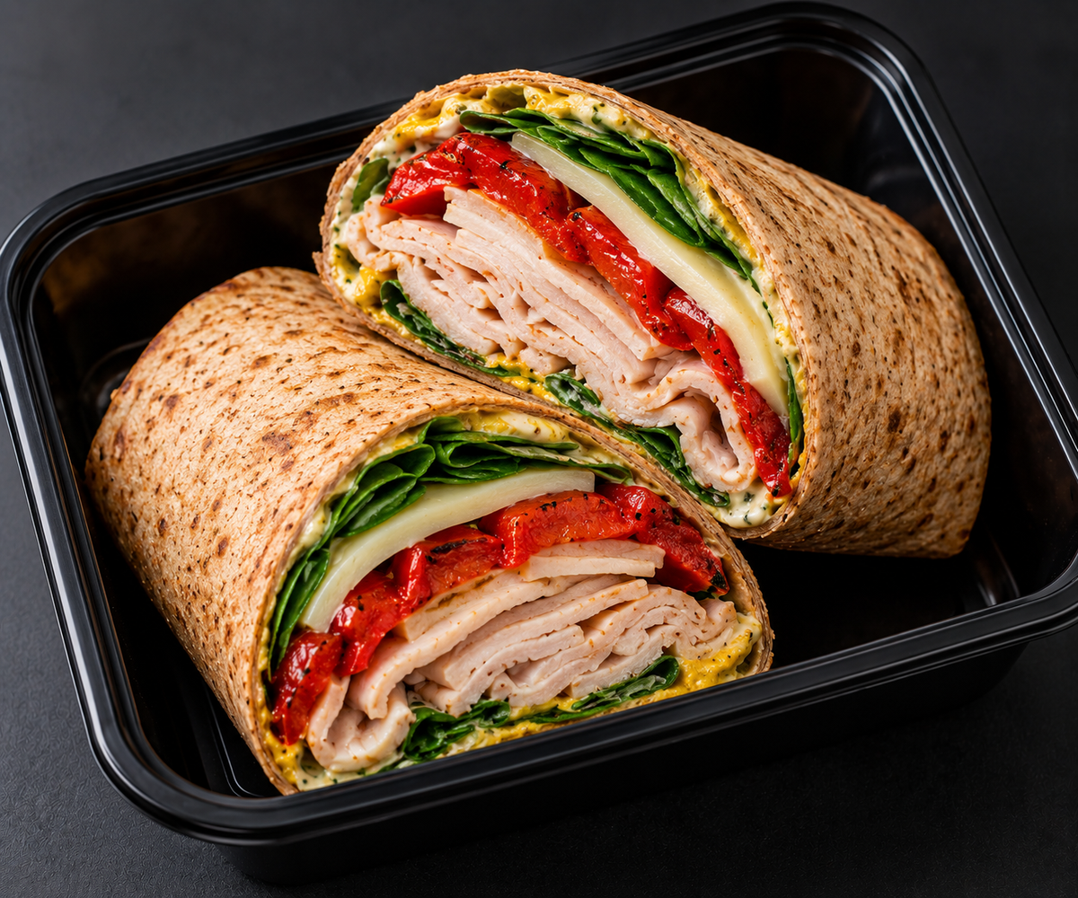 Roasted red pepper wrap with turkey