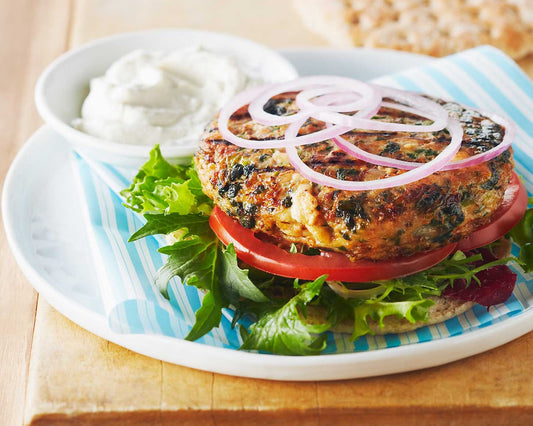 Spinach, mushroom, feta chicken burger