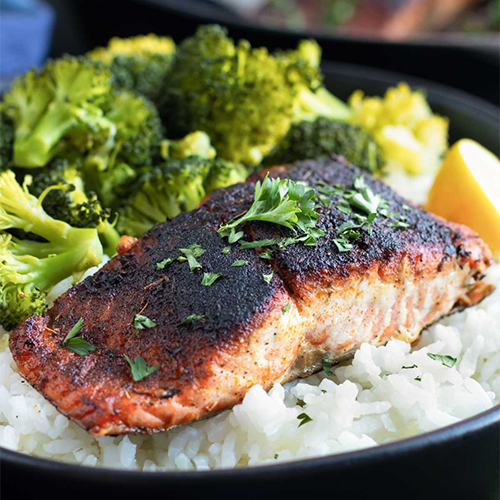 Blackened Salmon with Rice and Broccoli
