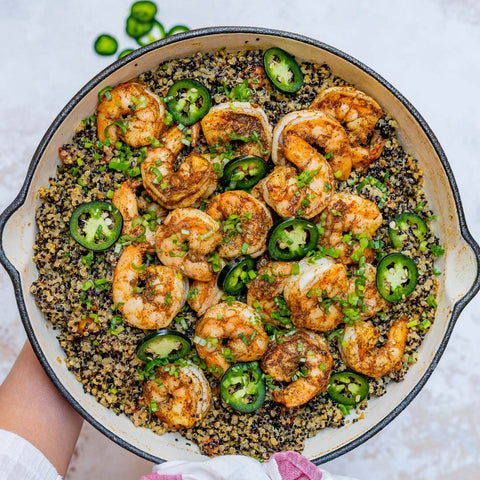 Jumbo Cajun Shrimp over Vegetable Quinoa