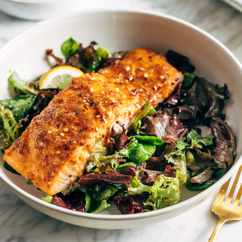 Honey Glazed Salmon over Mixed Greens