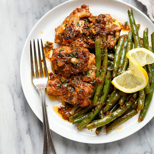 Roasted Almond Chicken with French beans