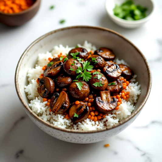 Jerk Mushroom with Lentils and Rice