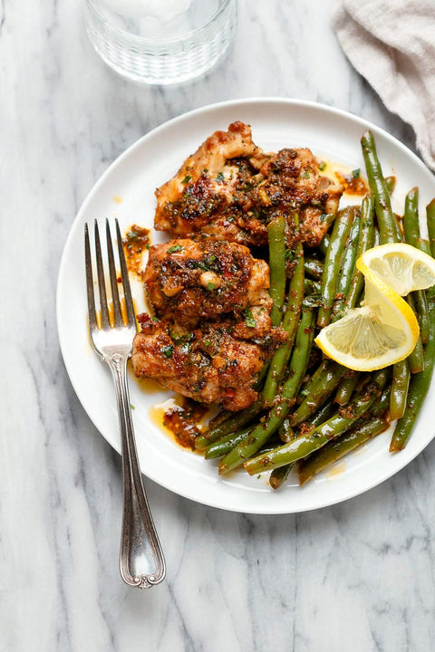 Roasted Almond Chicken with French beans